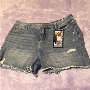 Blue Distressed Jean Shorts with Raw Hem